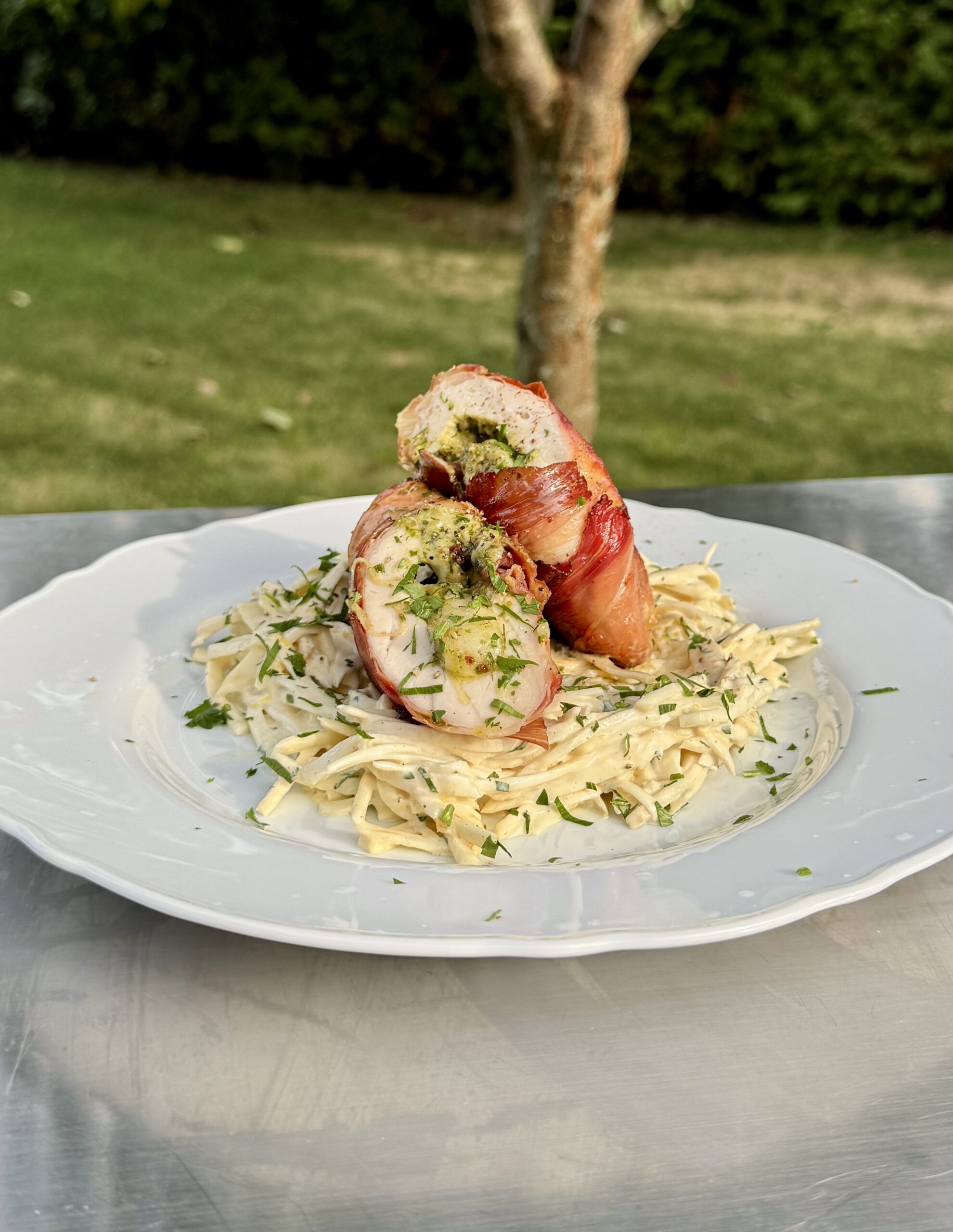 Pesto and Speck Chicken Rolls with Celery Remoulade